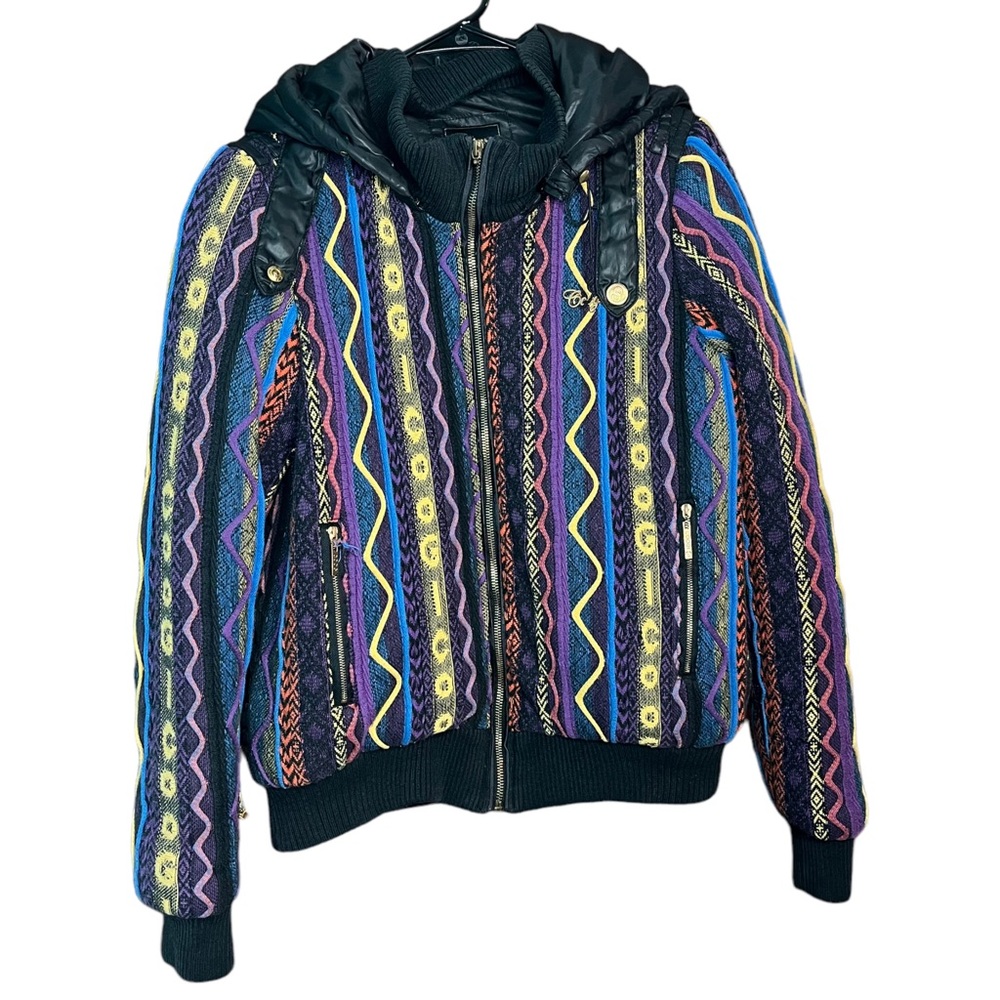 Coogi Australia 3d Knit Sweater Bubble Jacket W Hood Women's Size Large Vintage